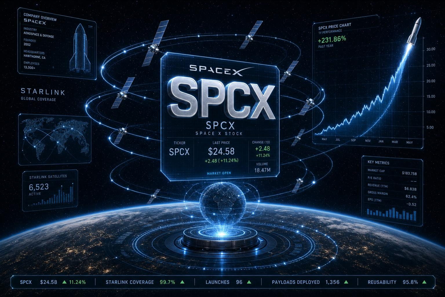 SpaceX SPCX上市:衛星軌道環繞股票走勢圖示意