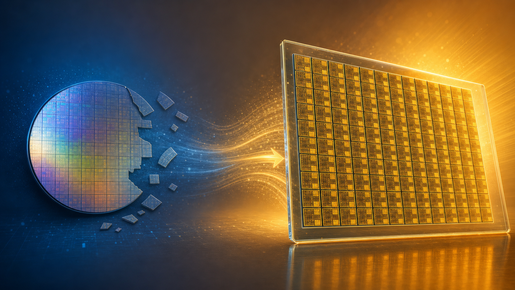 A round silicon wafer's wasted corners evolve into the efficient packaging of a large square glass panel